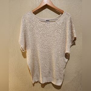 Haute Hippie Silk Cashmere Knit Top Sequin Ribbed Shirt Women's Size S Cream